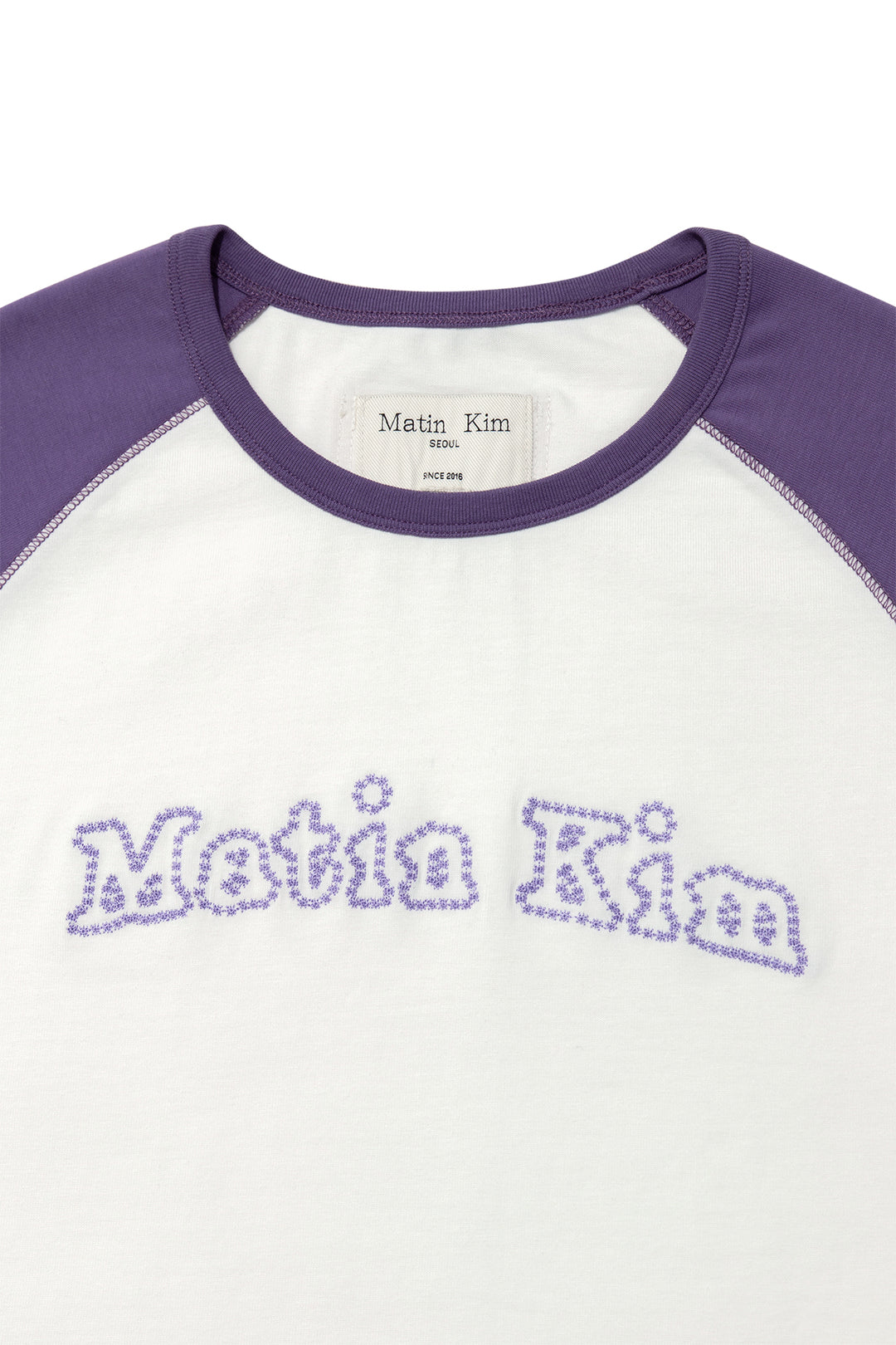 Matin Kim Flower Stitch Raglan Logo Top — Purple