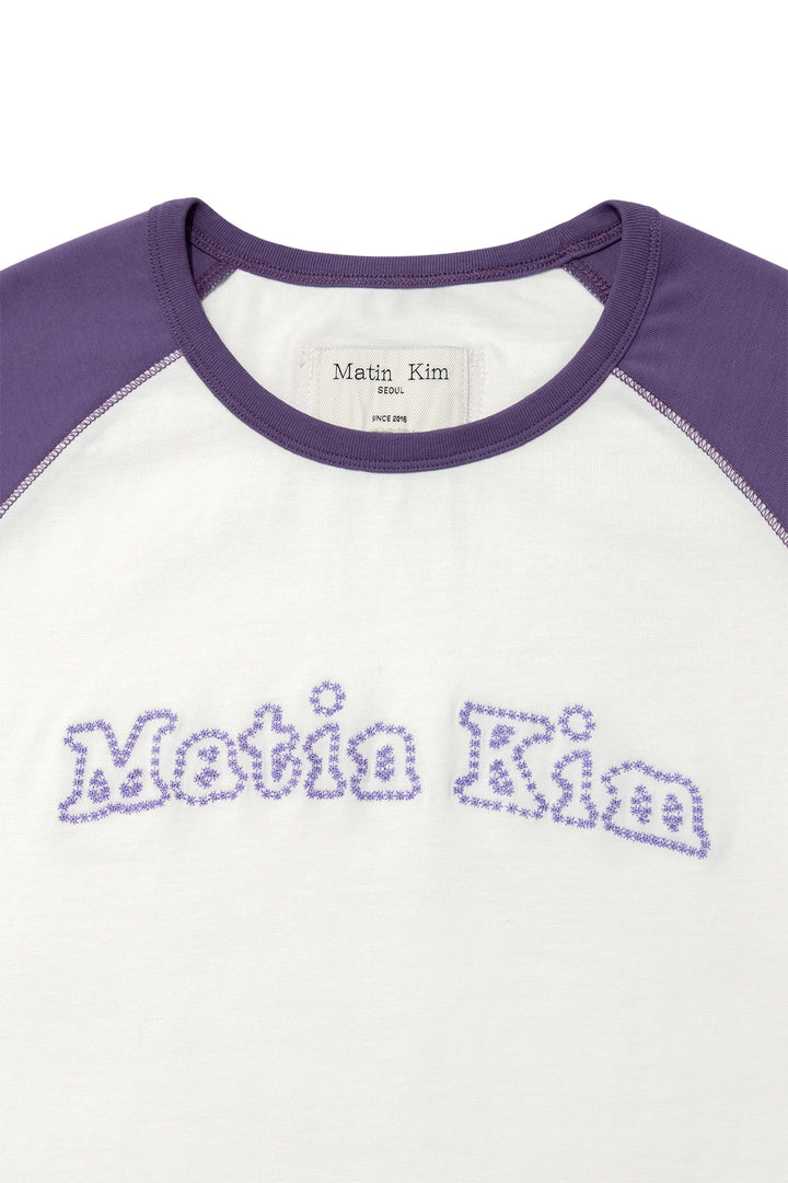 Matin Kim Flower Stitch Raglan Logo Top — Purple