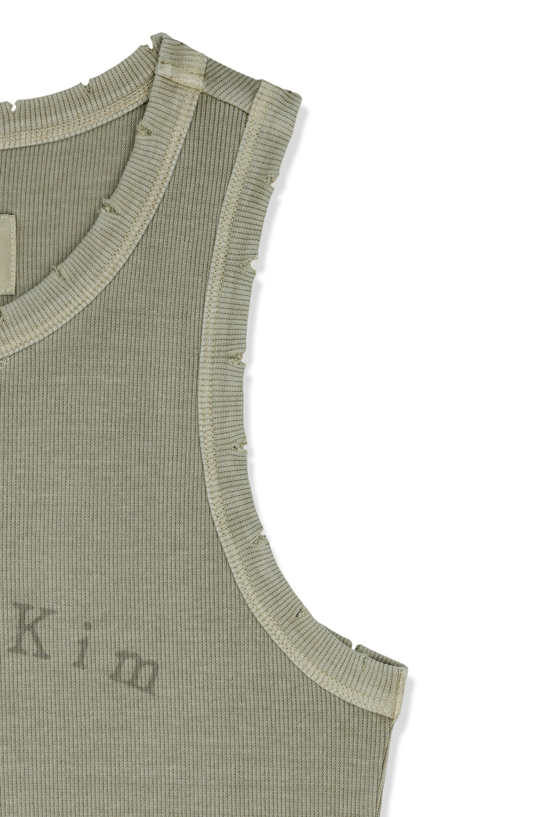 Matin Kim Distressed Sleeveless Logo Top — Beige