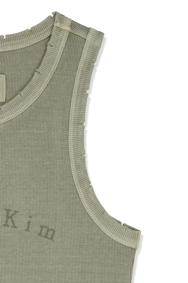 Matin Kim Distressed Sleeveless Logo Top — Beige