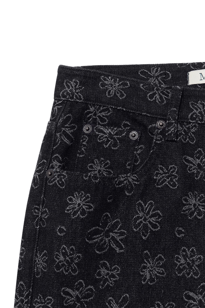 Matin Kim Flower Pattern Flare Denim — Black