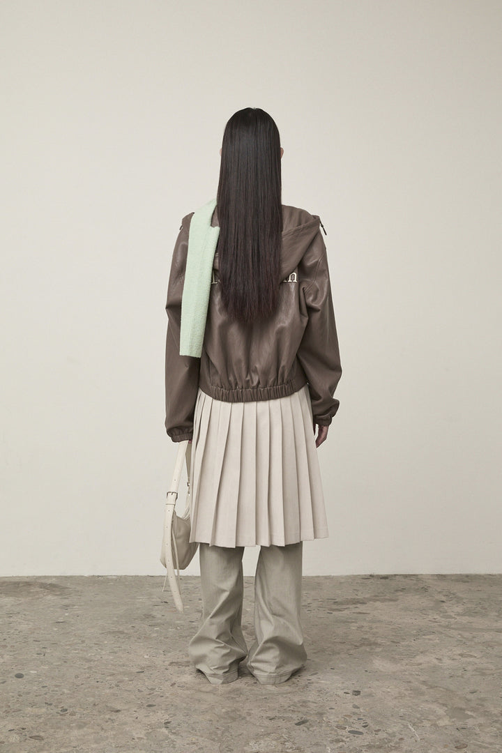 Matin Kim Faux Leather Hoody Crop Jumper — Brown