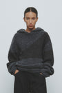 KIMMATIN Color Mix Unbalance Knit Hoody — Charcoal