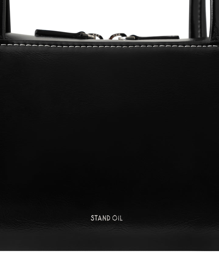 Stand Oil Post Bag — Square Box Shoulder Bag — Stitch Black