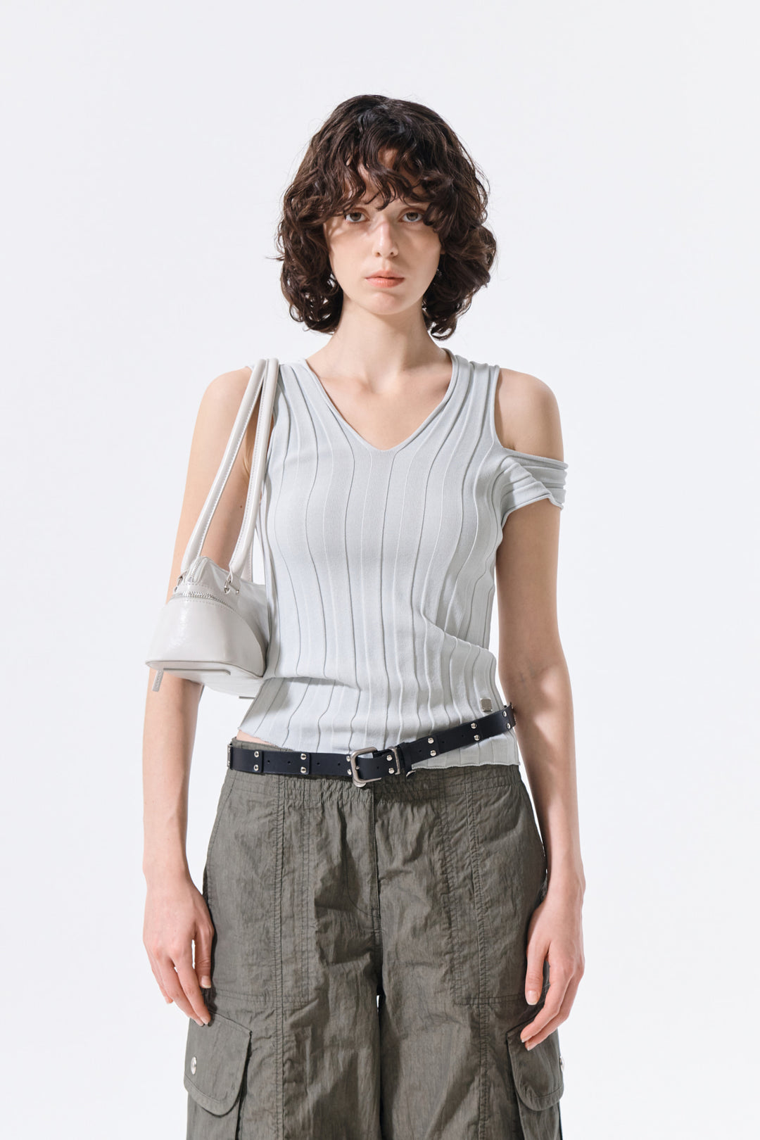 Matin Kim Cut Out Sleeveless Knit Top — Light Grey