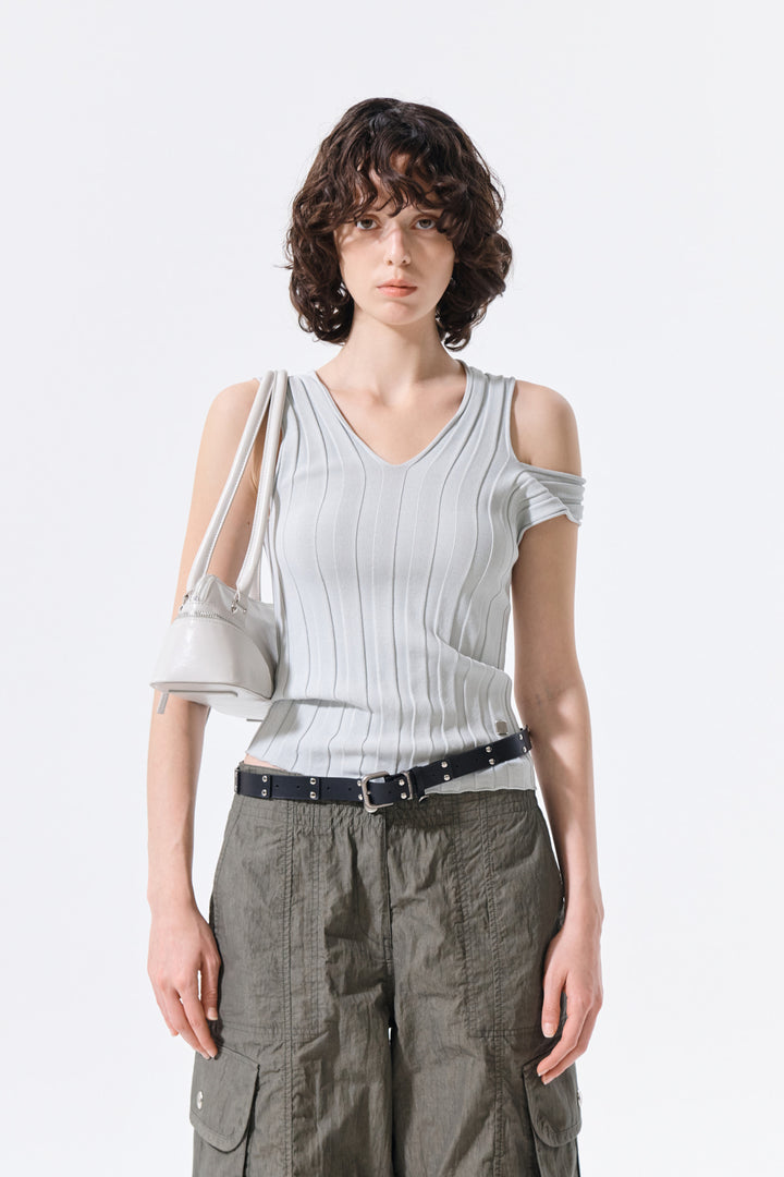 Matin Kim Cut Out Sleeveless Knit Top — Light Grey