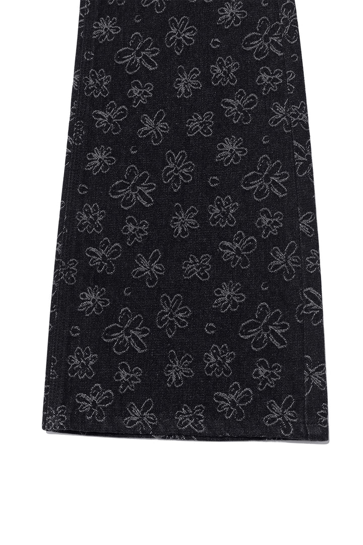 Matin Kim Flower Pattern Flare Denim — Black