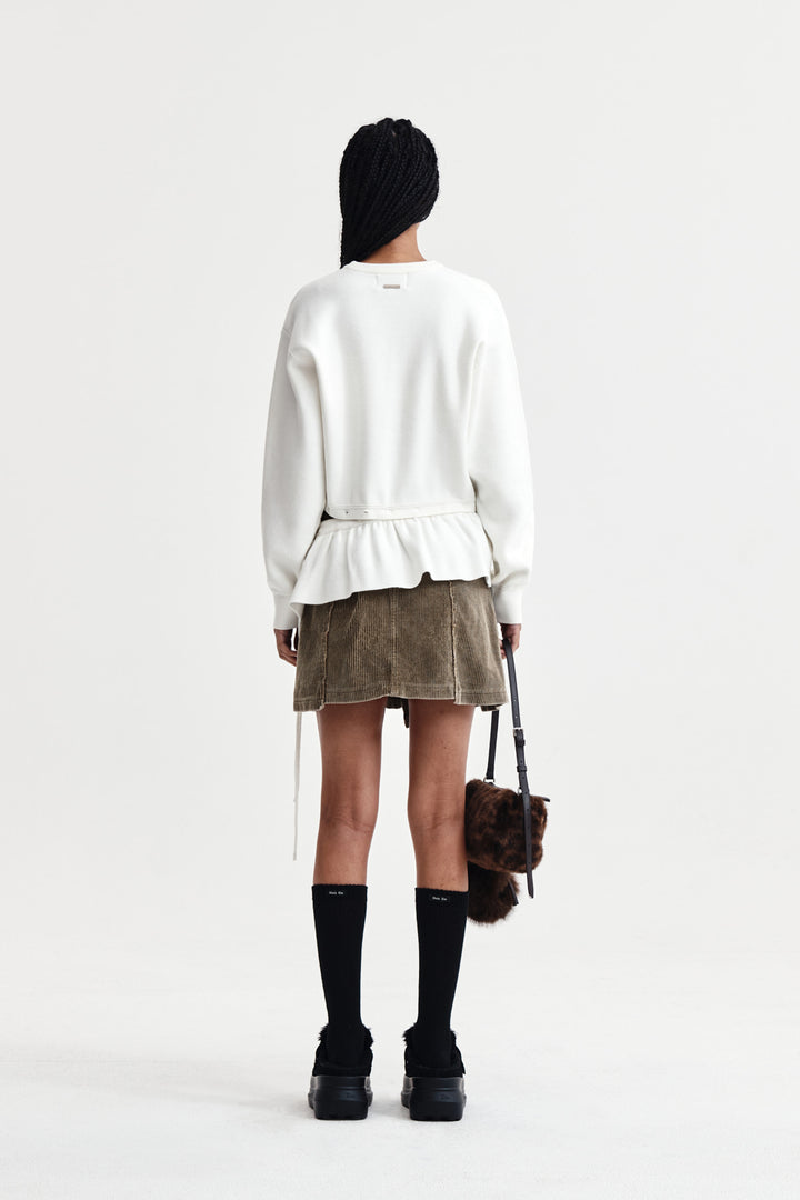 Matin Kim Detachable Skirt Knit Pullover — Ivory