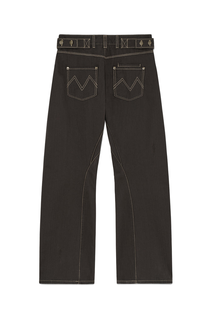 Matin Kim Waist Buckle Curved Twill Denim — Charcoal