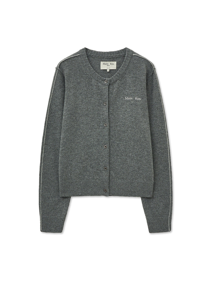 Matin Kim Cashmere Blended Round Knit Cardigan — Olive