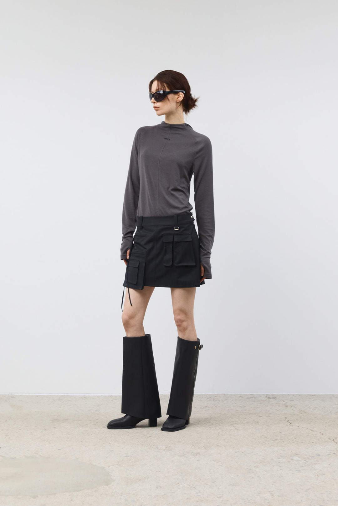 KIMMATIN Slim Hoody Jersey Top — Charcoal