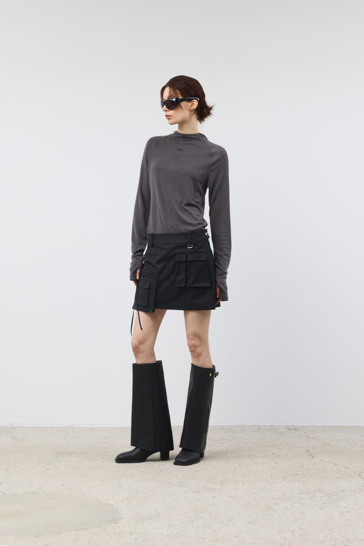 KIMMATIN Slim Hoody Jersey Top — Charcoal