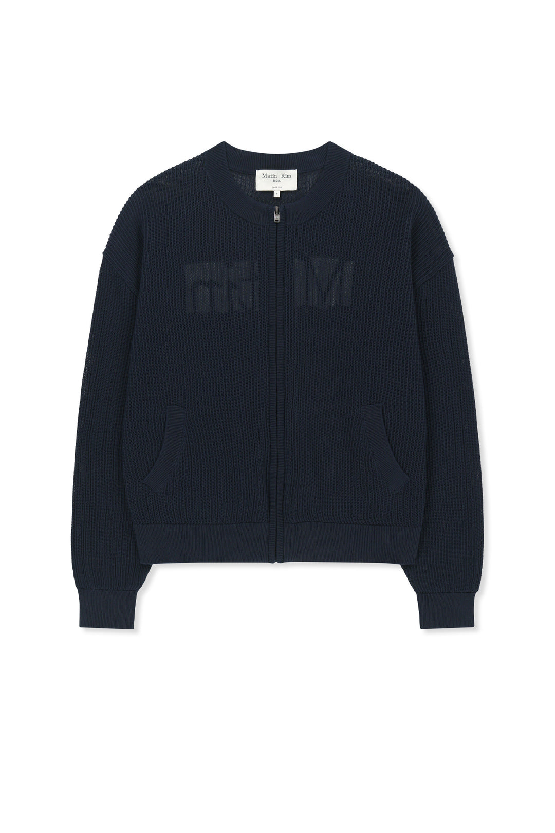 Matin Kim Back Logo Jacquard Mesh Knit Zip — Navy blue