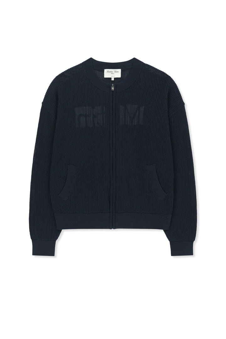 Matin Kim Back Logo Jacquard Mesh Knit Zip — Navy blue