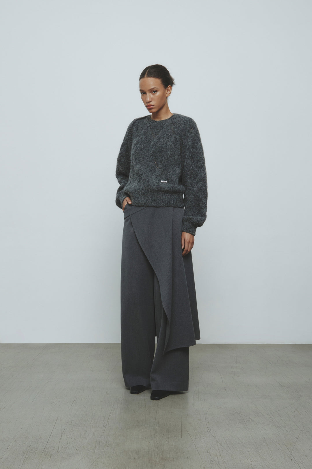 KIMMATIN Skirt Wrap Layered Pants — Gray