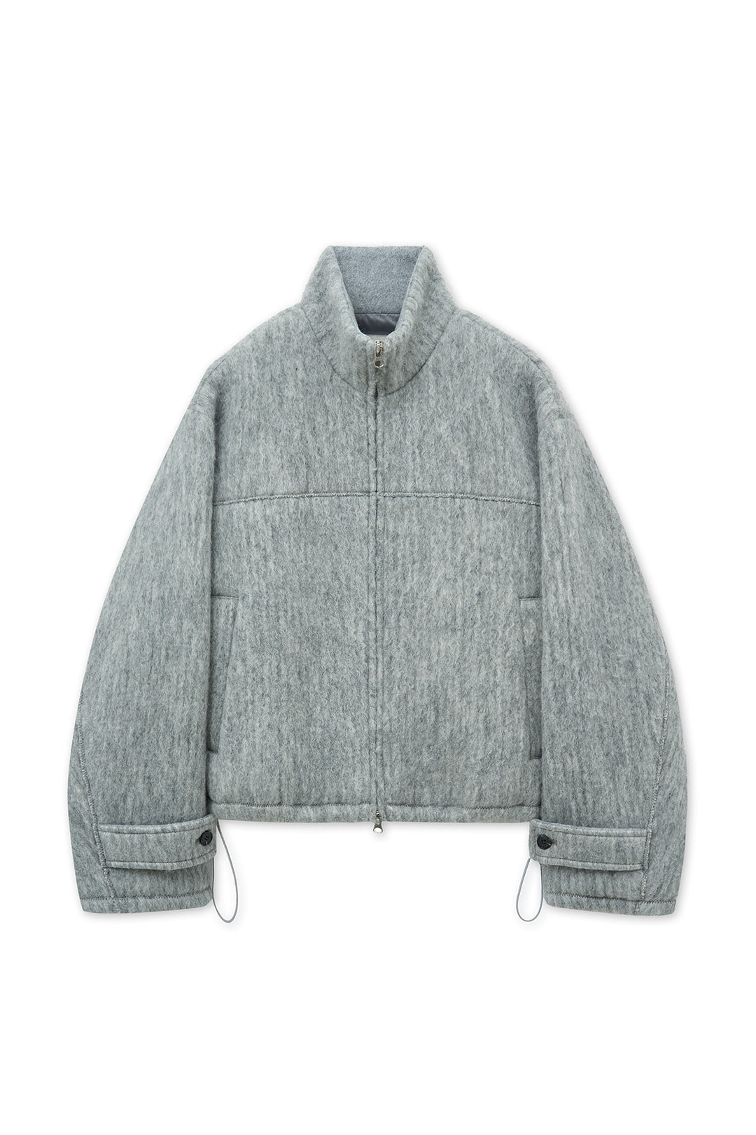 Matin Kim Hairy High Neck Zip Up Jumper — Light Grey