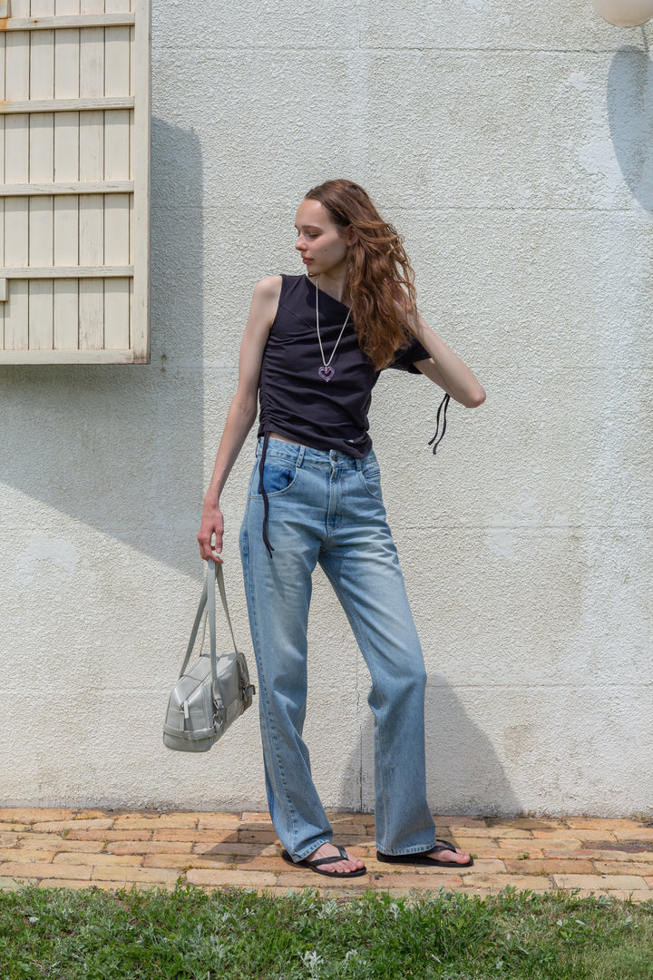 Matin Kim String Off-Shoulder Slim Top — Charcoal