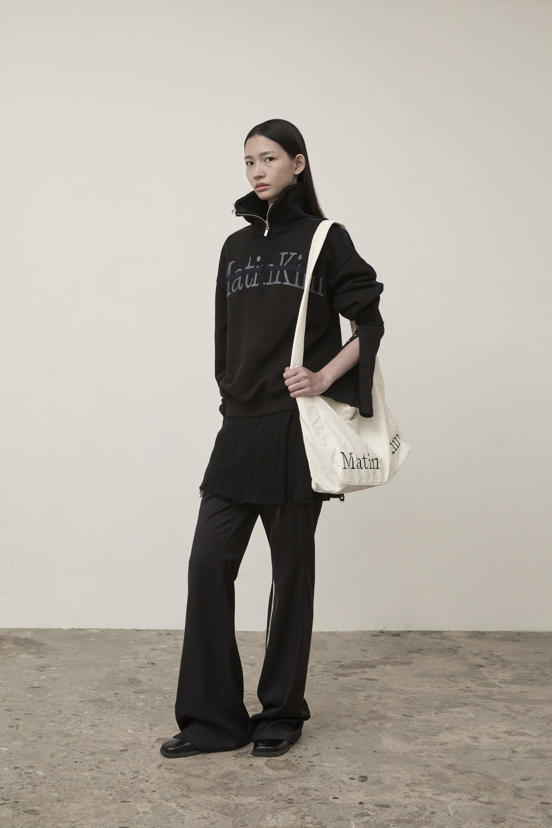 Matin Kim Cut Out Half Zip Sweatshirt — Black