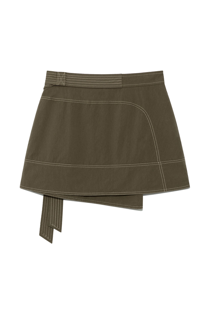 Matin Kim Stitch Point Belted Wrap Skirt — Khaki