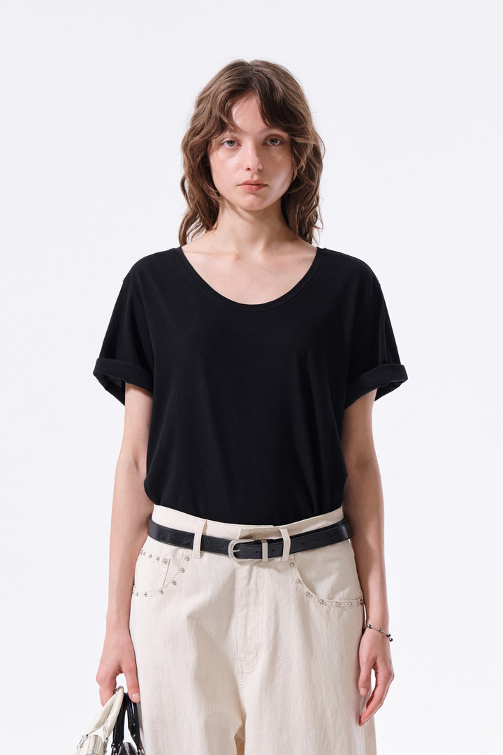 Matin Kim Label Point U Neck Top — Black