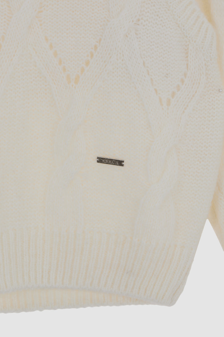 KIMMATIN Bolero Layered Cable Knit Pullover — Ivory