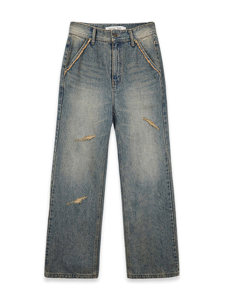 Matin Kim Semi Boots Cut Washed Denim — Blue