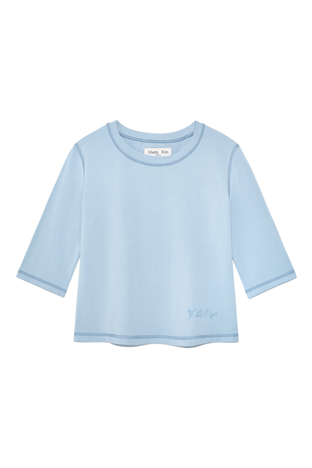 Matin Kim Three Quarter Logo Slim Top — Light Blue