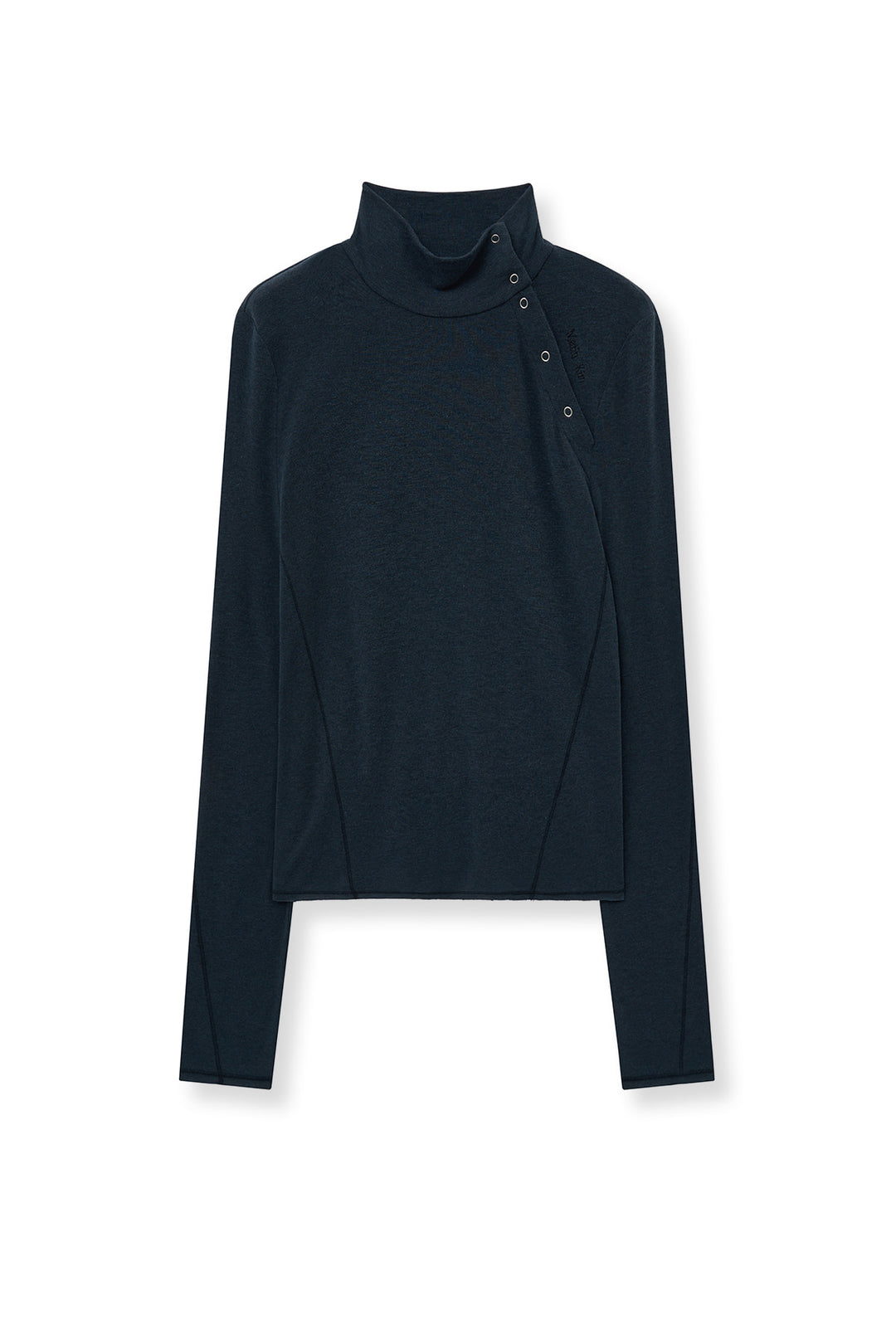 Matin Kim Button Slit Half Neck Top — Navy blue