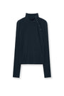 Matin Kim Button Slit Half Neck Top — Navy blue
