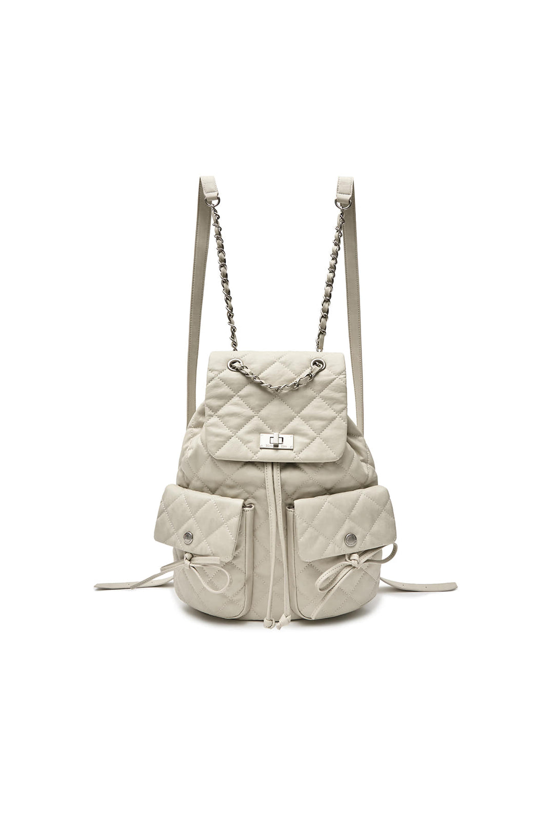Matin Kim Double Pocket Quilting Backpack — Beige