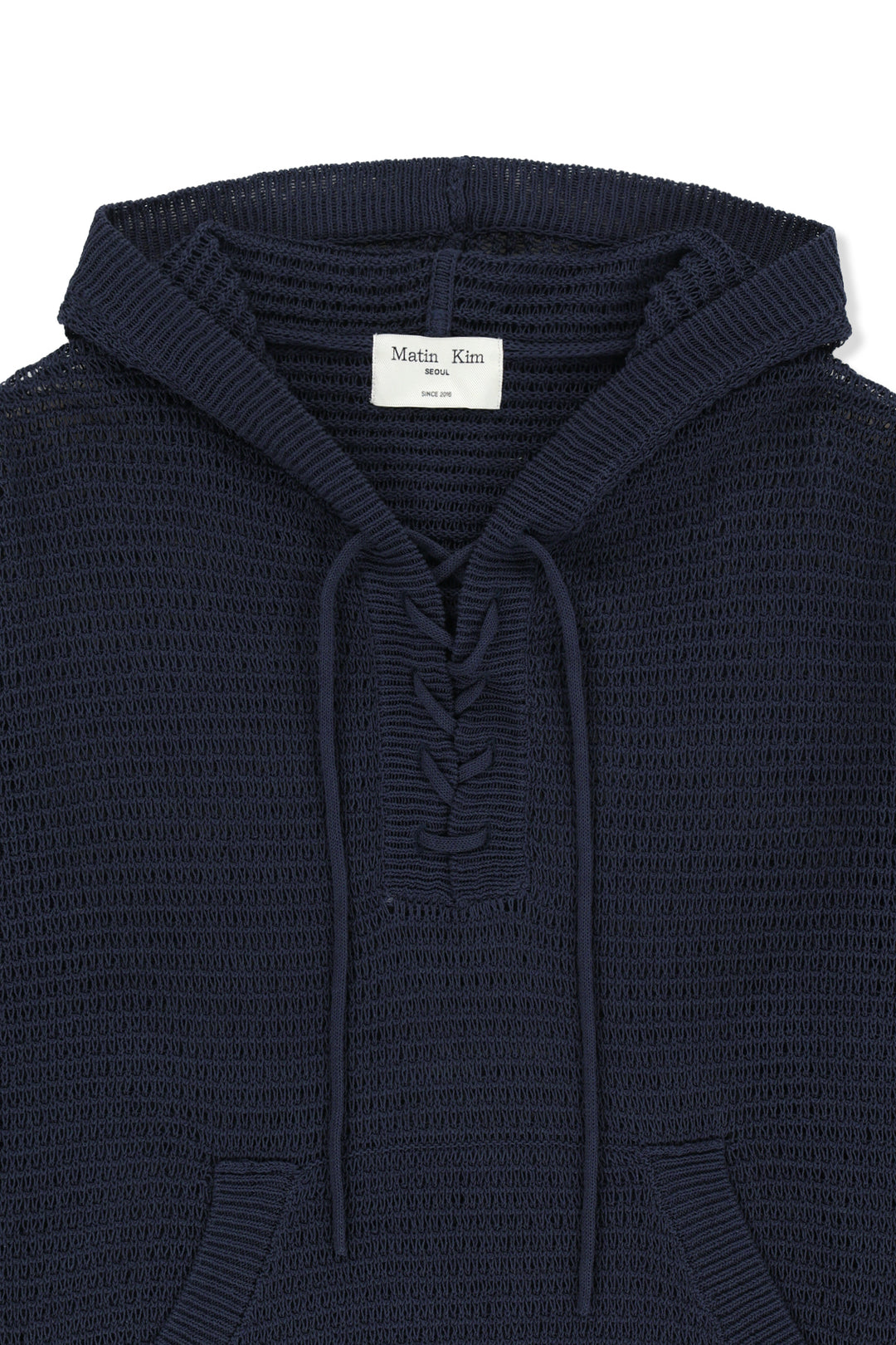 Matin Kim Oversized Mesh Knit Hoodie — Navy blue