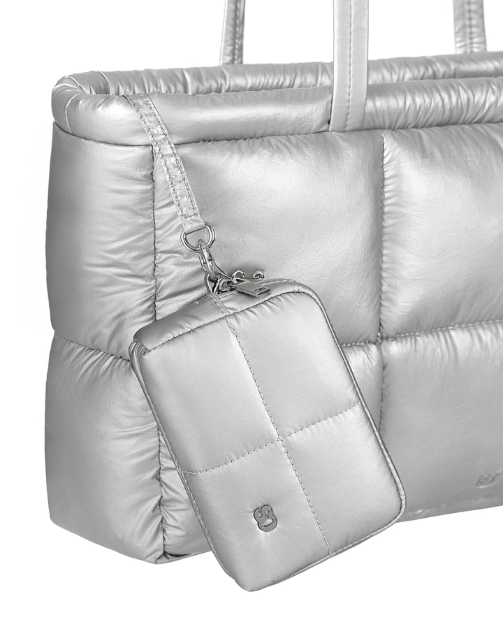 Stand Oil Bubble Pouch — Quilted Nylon Mini — Silver