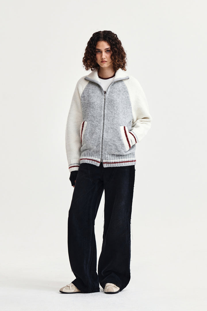 Matin Kim High Neck Raglan Zip Knit — Ivory