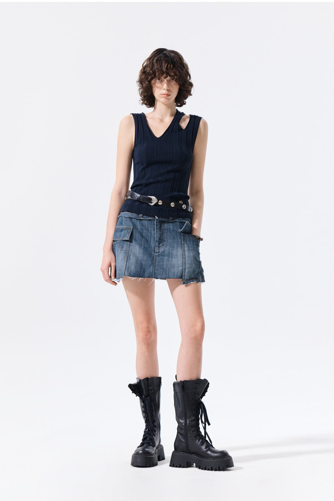 Matin Kim Cargo Mini Denim Skort — Blue