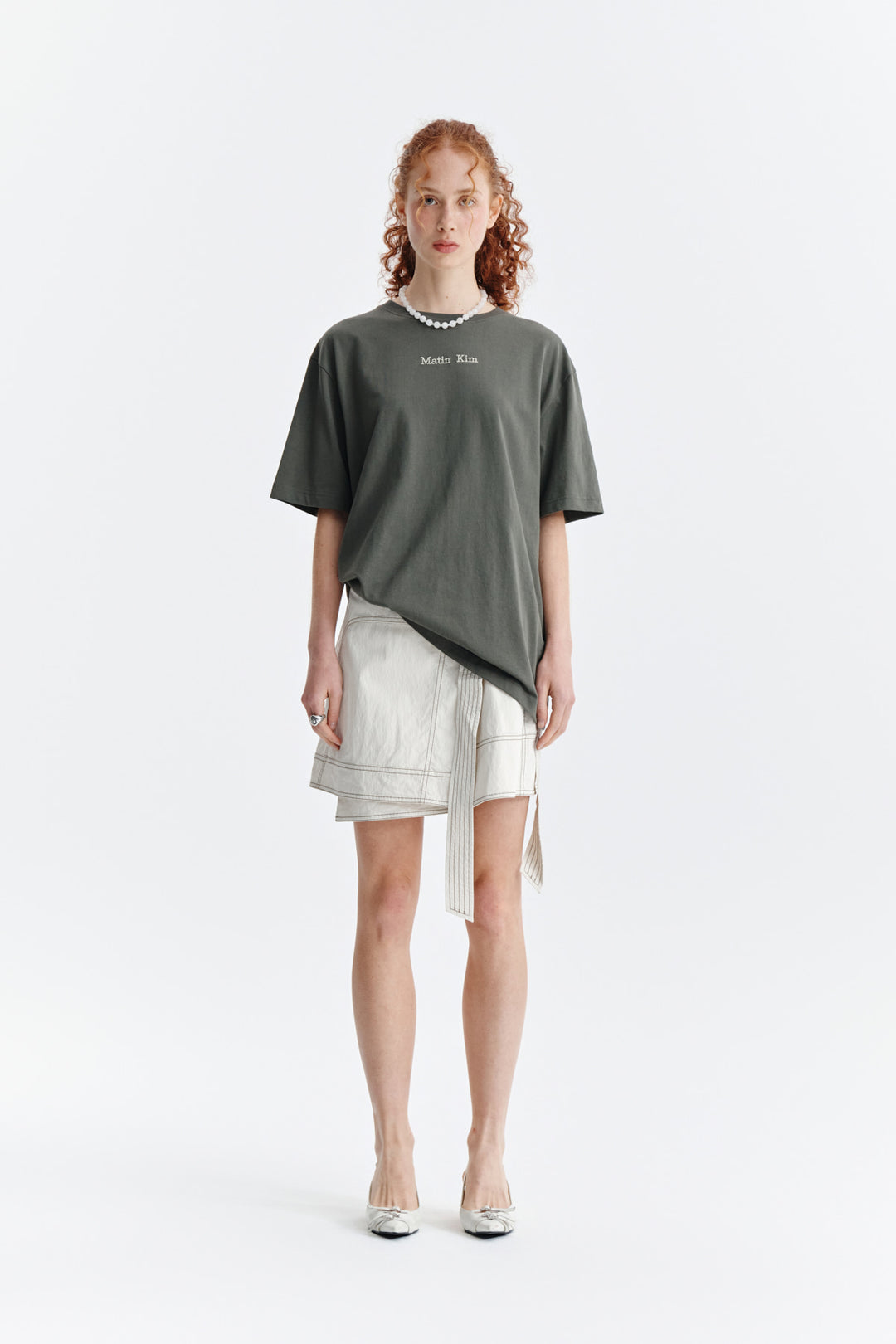 Matin Kim Embroidery Small Logo Oversize Top — Khaki