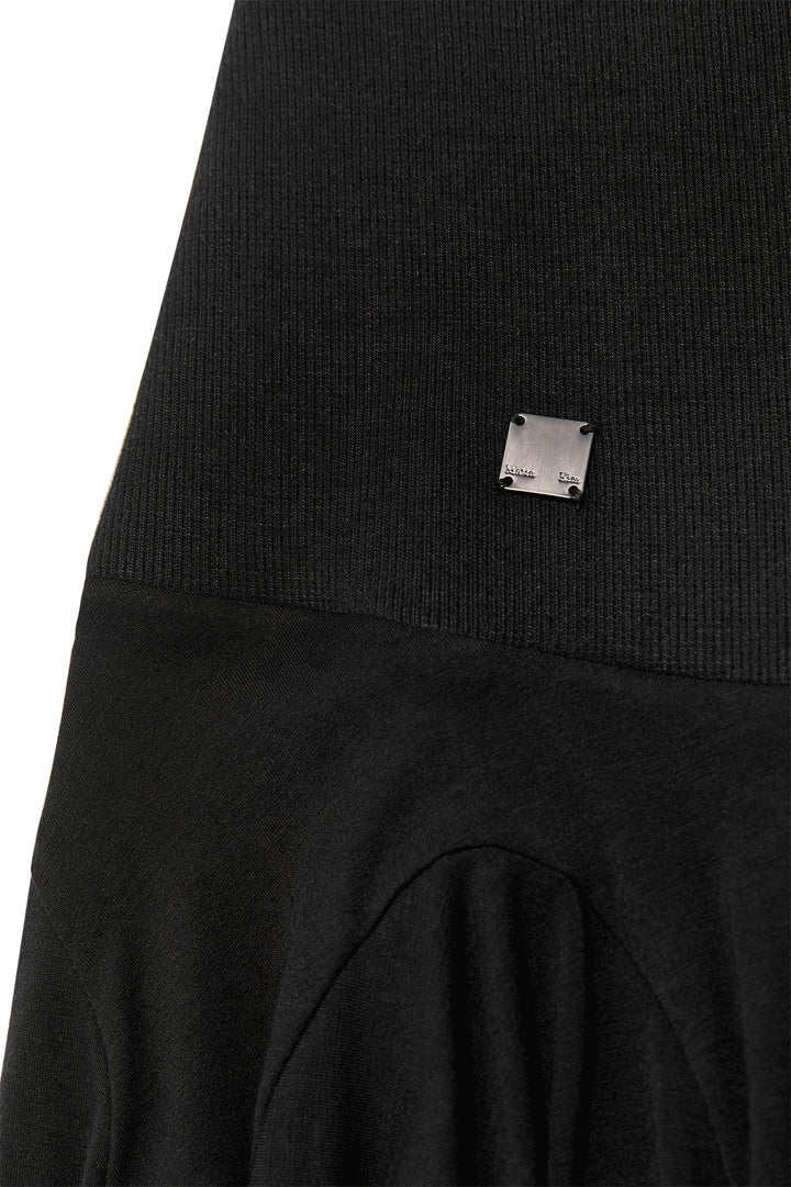 Matin Kim Unbalance Flare Folding Skirt — Black
