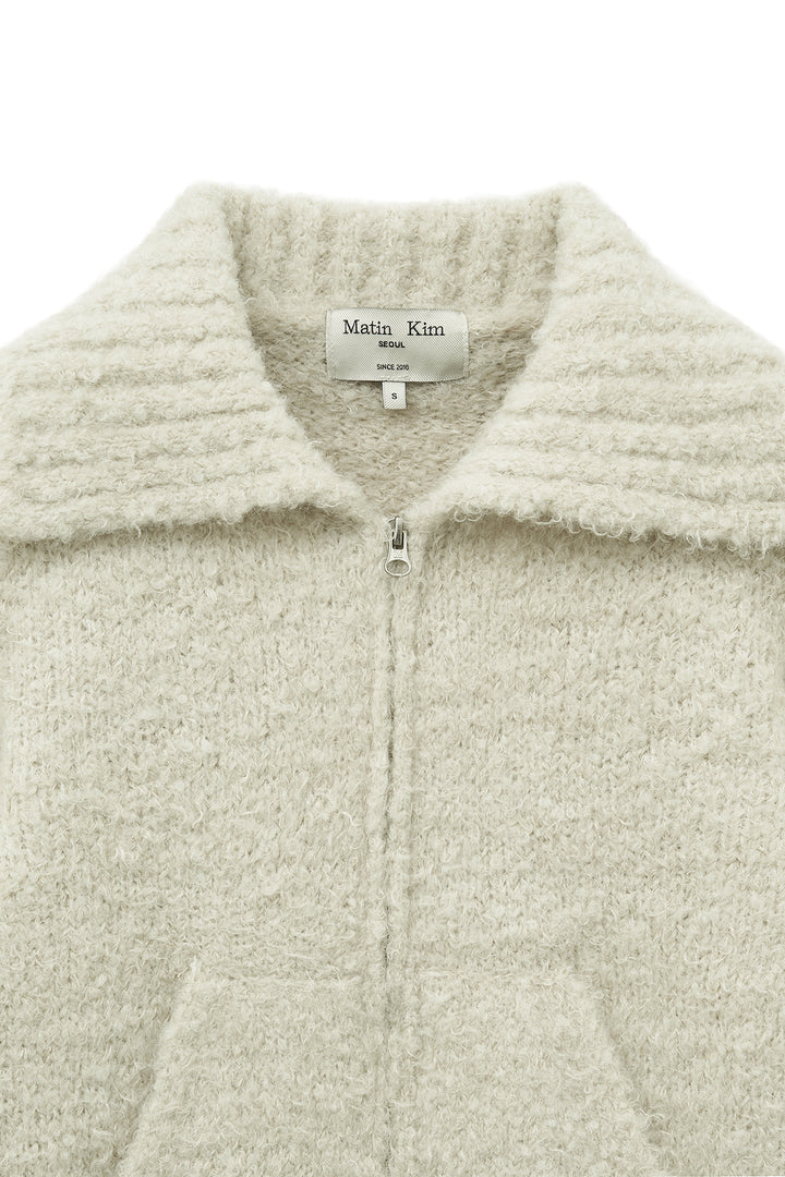 Matin Kim Boucle Knit Zip Up Cardigan — Beige