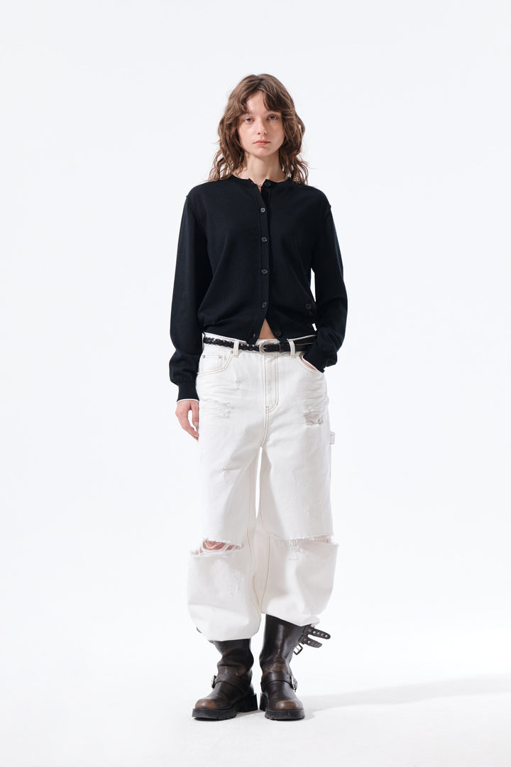 Matin Kim Back Logo Sheer Cardigan — Black