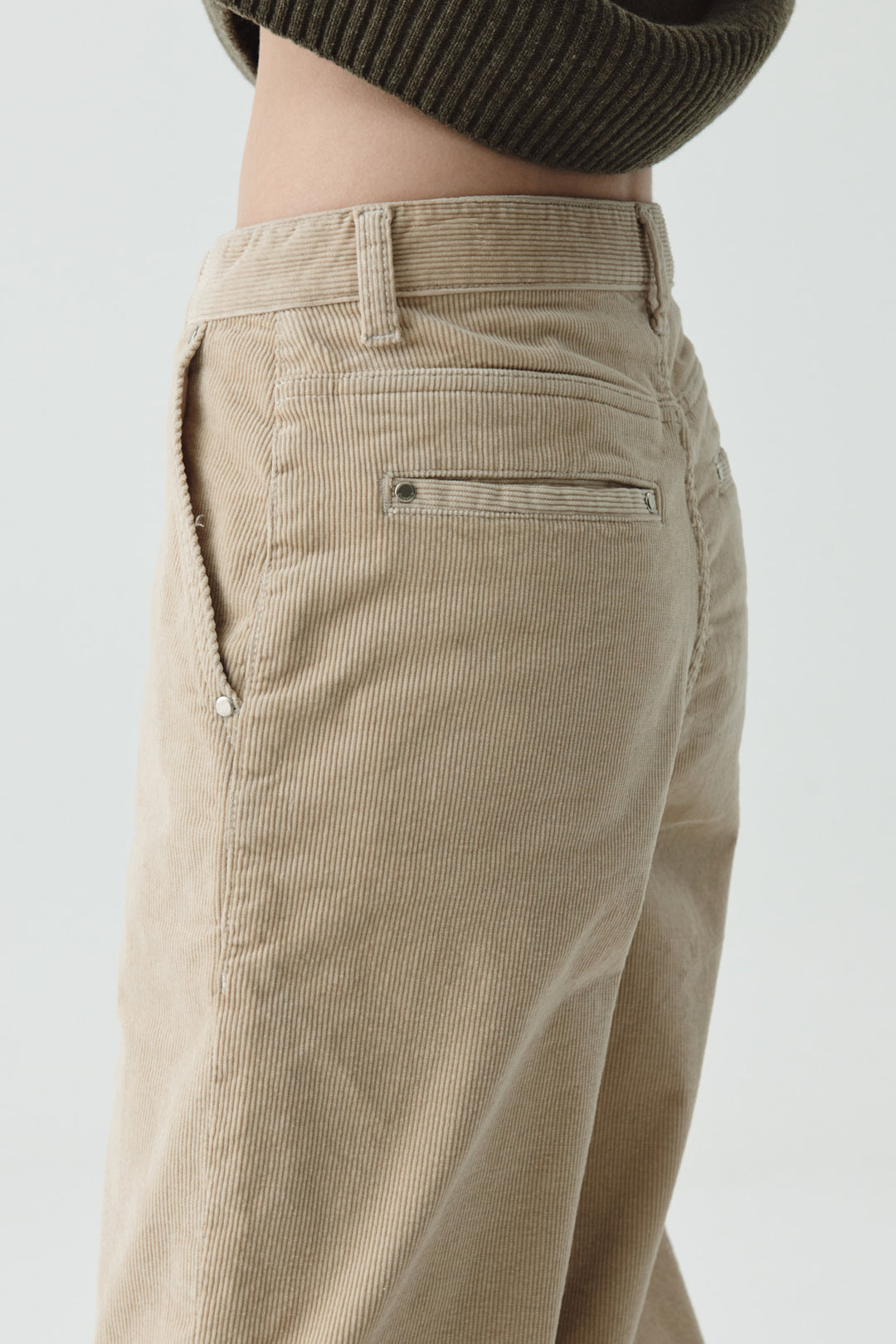 KIMMATIN Slim Boots Cut Corduroy Pants — Cream