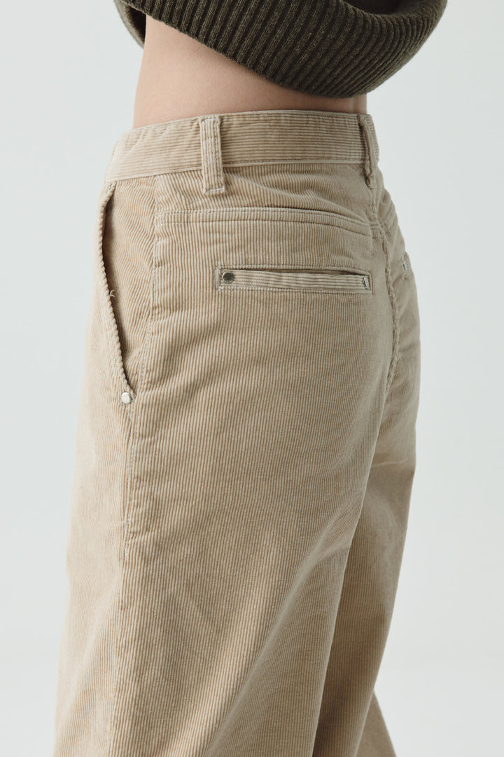 KIMMATIN Slim Boots Cut Corduroy Pants — Cream