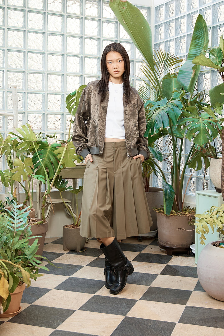 Matin Kim Back Logo Crinkle Blouson — Khaki