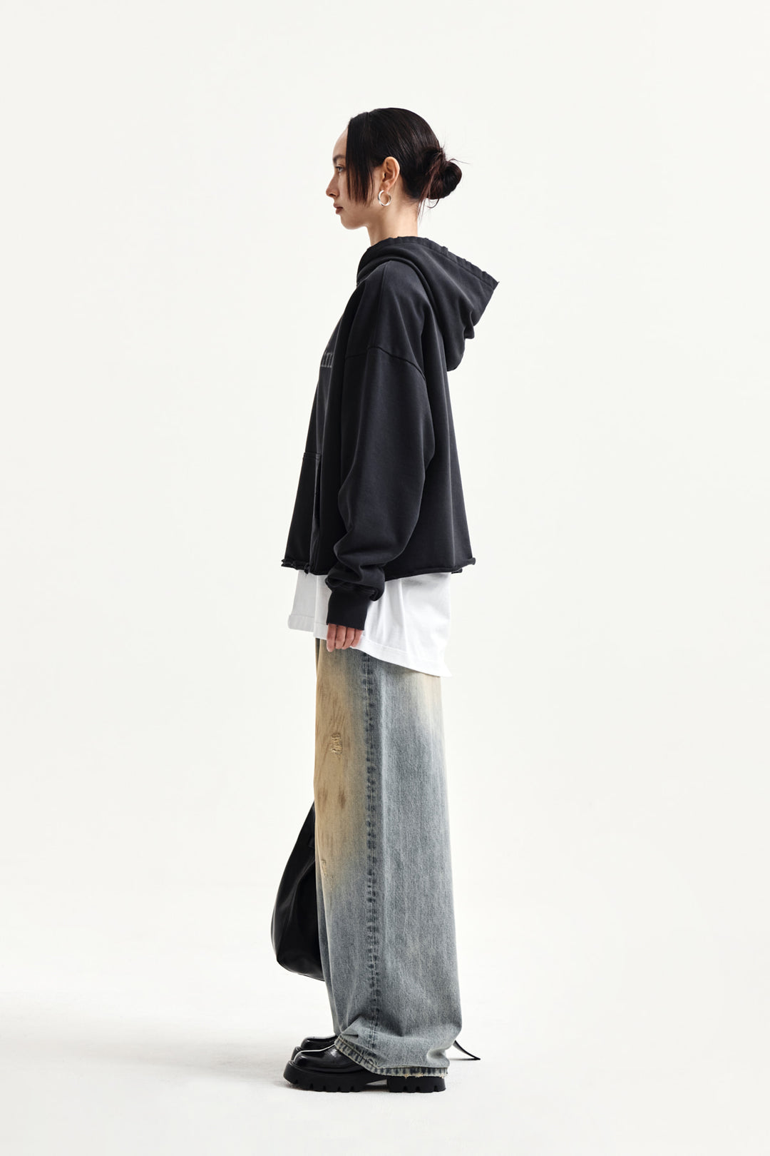 Matin Kim Raw Edge Hem Sweat Hoody — Charcoal