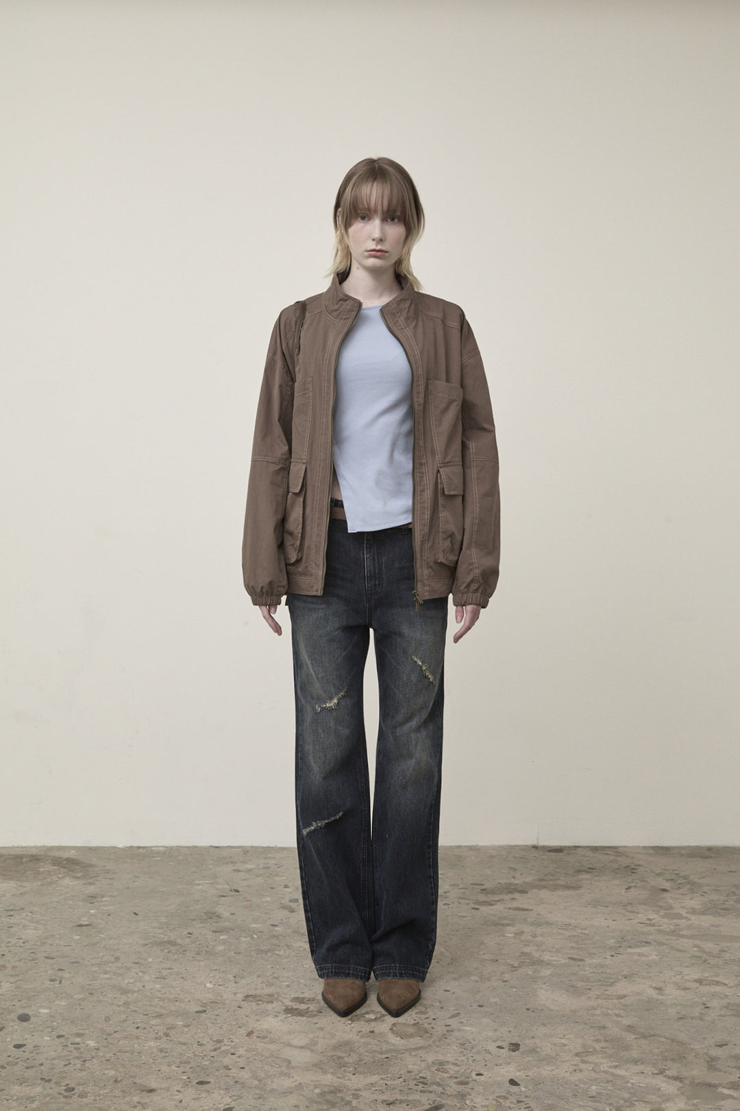 Matin Kim Utility Bomber Jumper in Khaki — Brown