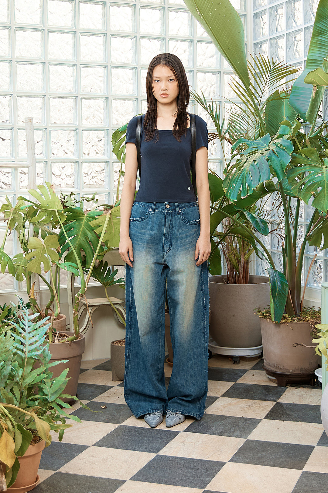 Matin Kim Rough Cut Line Point Denim — Blue