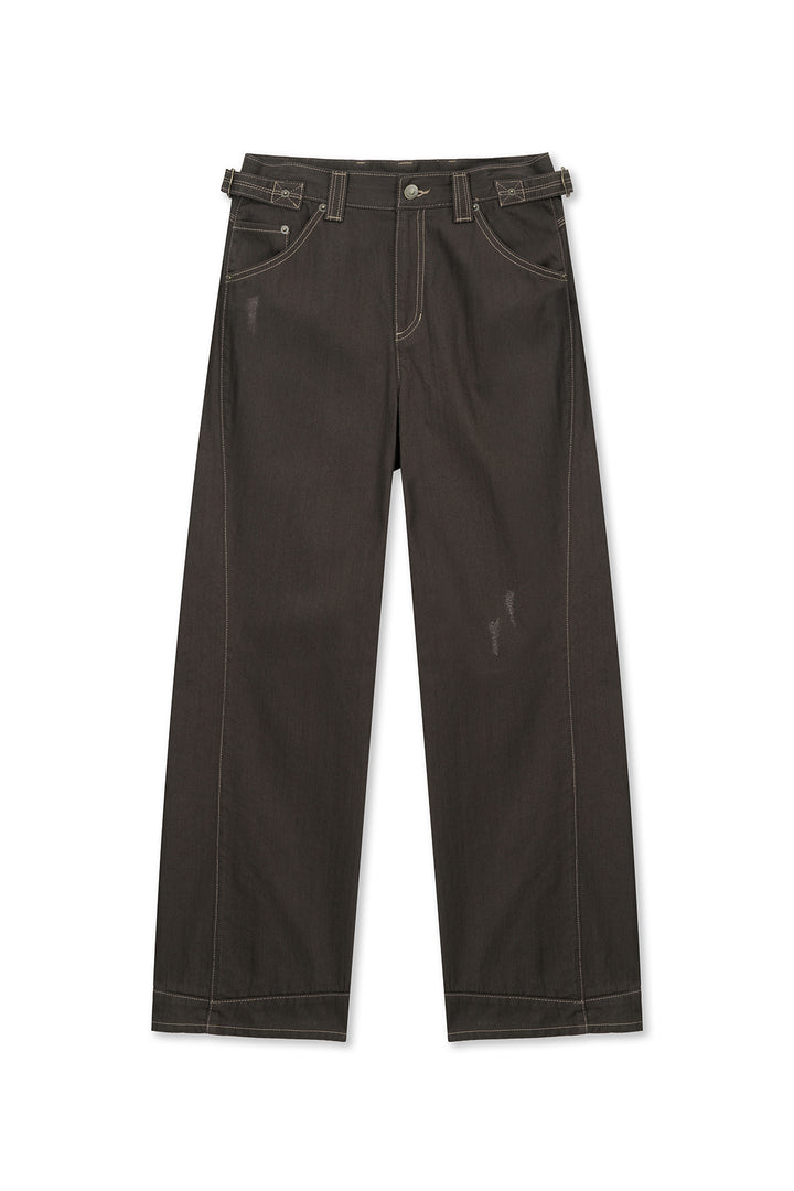 Matin Kim Waist Buckle Stitch Twill Denim — Brown