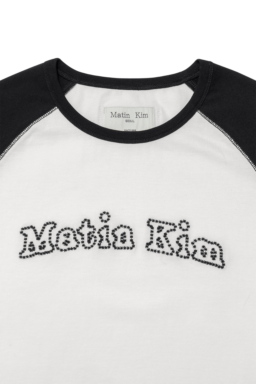Matin Kim Flower Stitch Raglan Logo Top — Black