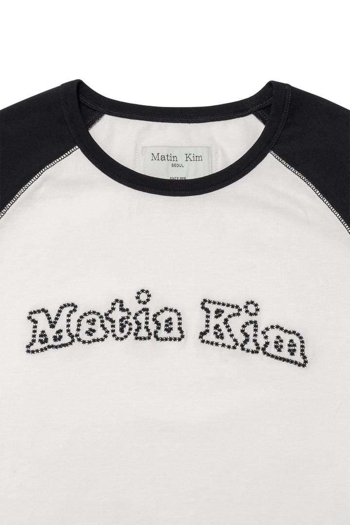 Matin Kim Flower Stitch Raglan Logo Top — Black