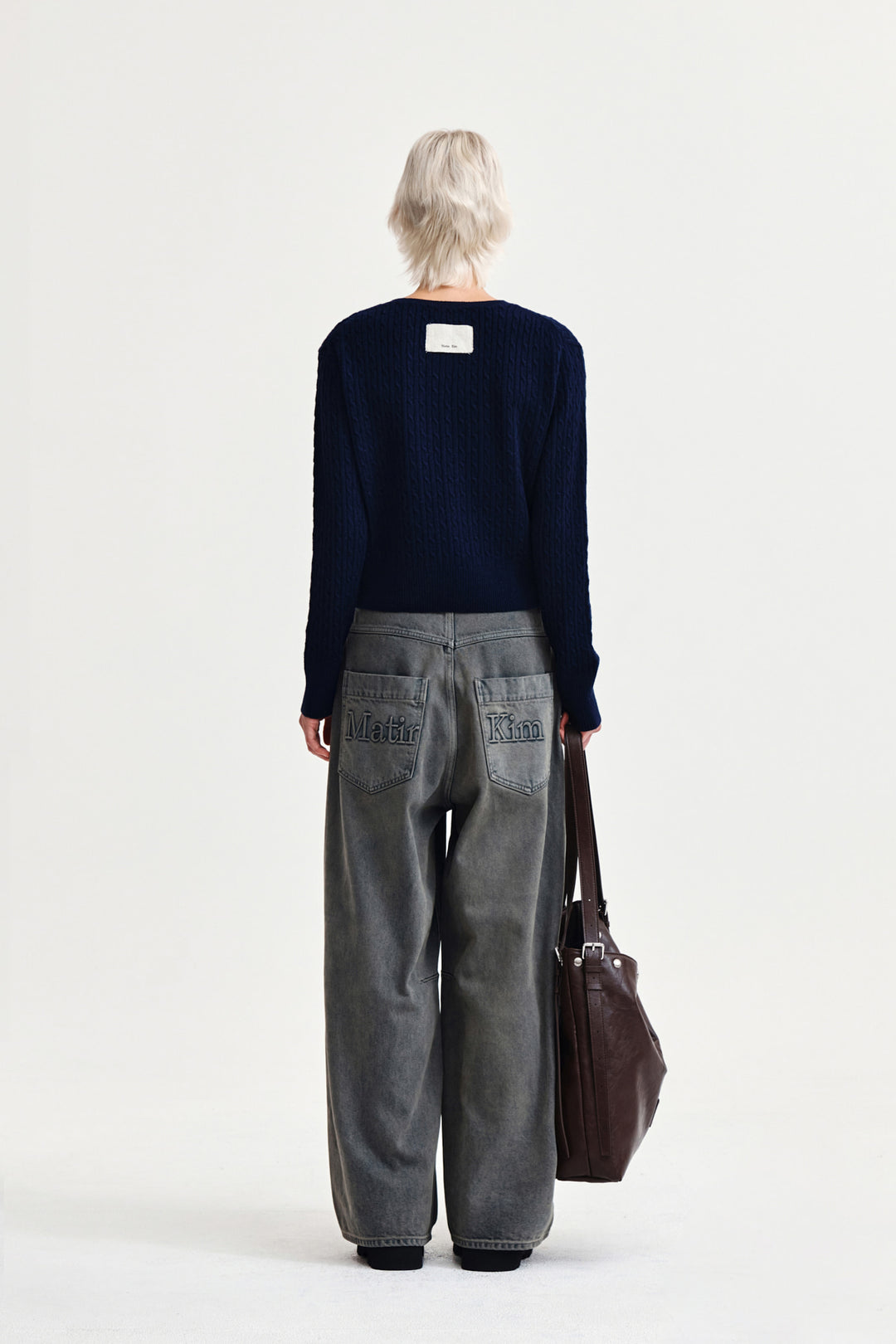 Matin Kim Shiny Cable Pullover — Navy blue
