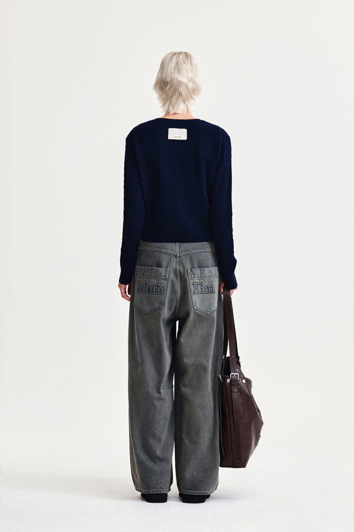 Matin Kim Shiny Cable Pullover — Navy blue