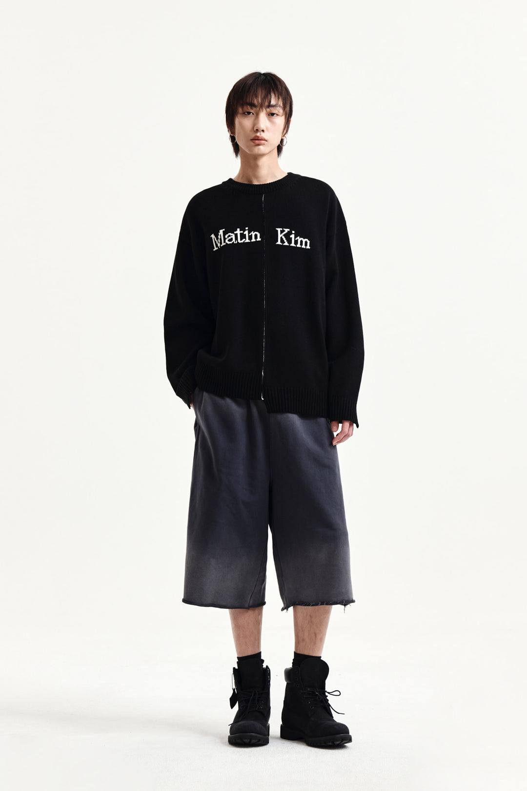 Matin Kim Asymmetric Logo Knit Pullover — Black